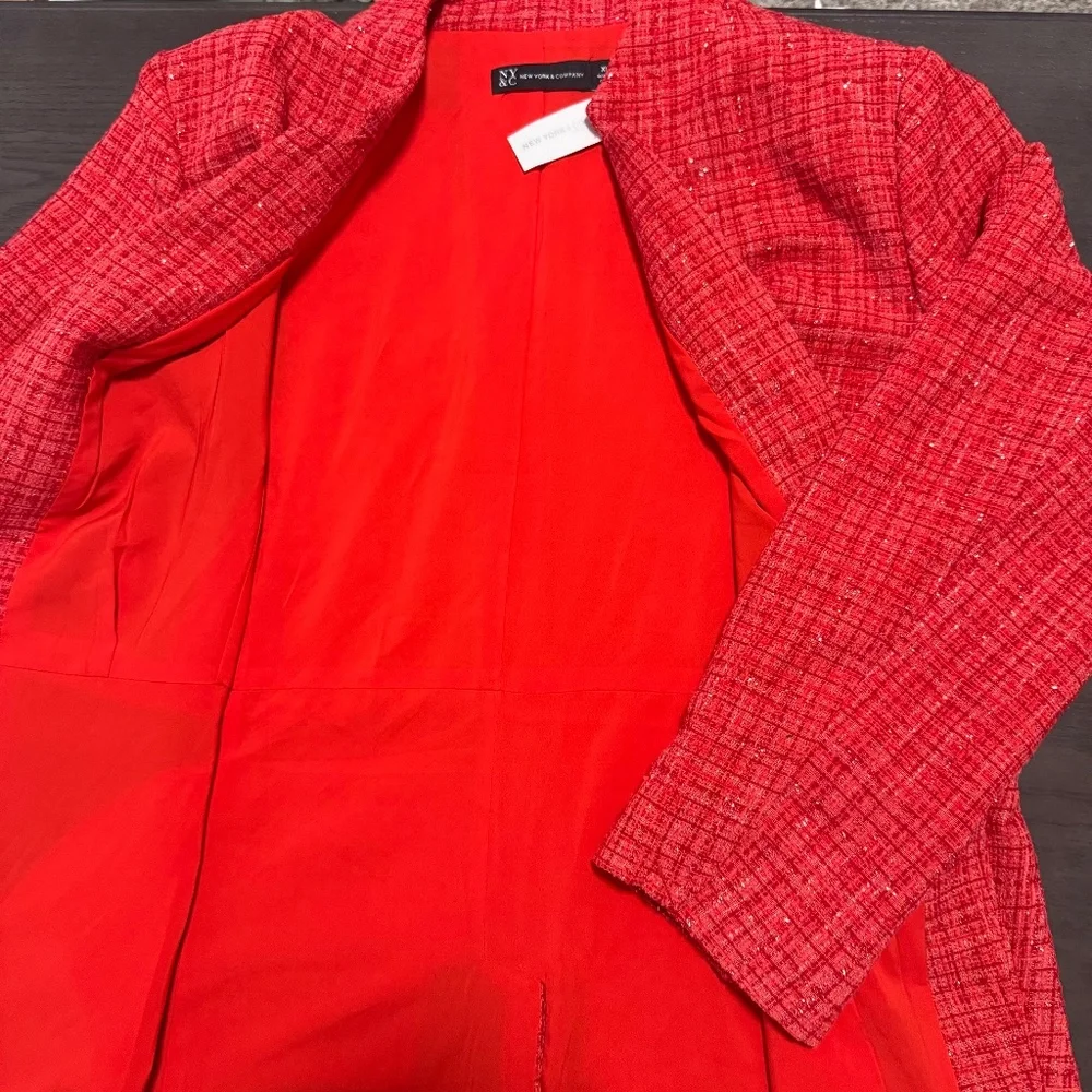 New York&Company Women's Tweed Red Blazer Holiday ‎ Size XL
